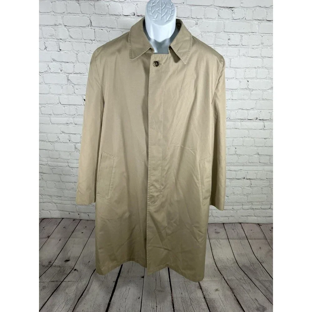 VTG Hart Schaffer Marx Beige Long Fly Front Button Up Wool Blend Trench Coat 44R